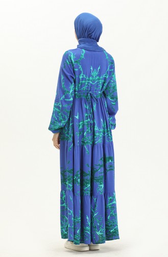 Robe à Motifs en Viscose 7979-01 Bleu 7979-01