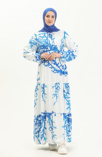 Printed Viscose Dress 7979-03 White Blue 7979-03