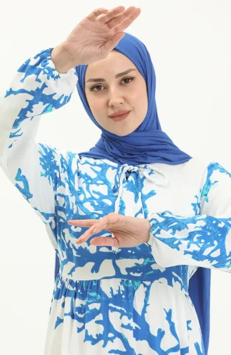 Gemustertes Kleid aus Viskose 7979-03 Weiß-Blau 7979-03