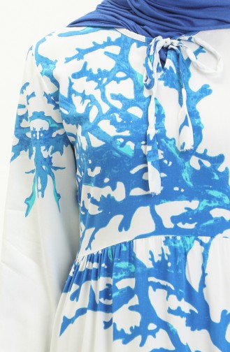 Gemustertes Kleid aus Viskose 7979-03 Weiß-Blau 7979-03