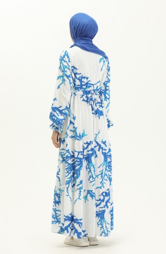 Printed Viscose Dress 7979-03 White Blue 7979-03