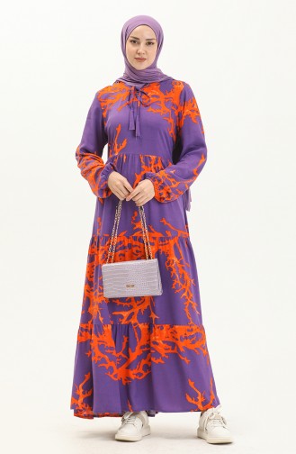 Printed Viscose Dress 7979-04 Purple Orange 7979-04