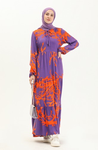 Printed Viscose Dress 7979-04 Purple Orange 7979-04