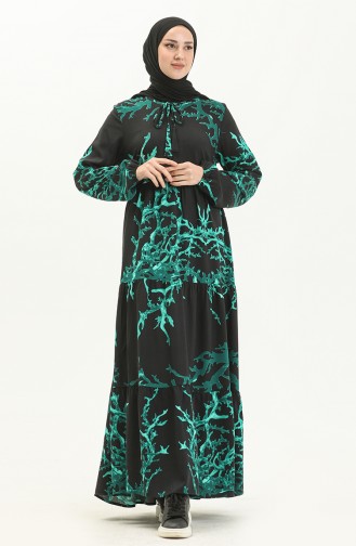 Robe Viscose à Motifs 7979-05 Noir Menthe 7979-05