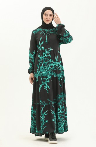 Robe Viscose à Motifs 7979-05 Noir Menthe 7979-05