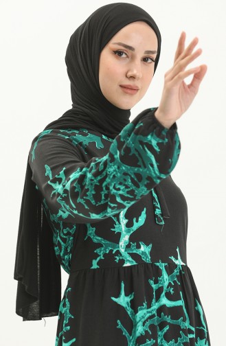 Robe Viscose à Motifs 7979-05 Noir Menthe 7979-05