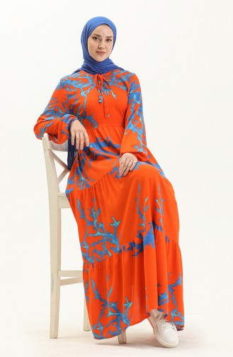 Printed Viscose Dress 7979-06 Orange Blue 7979-06