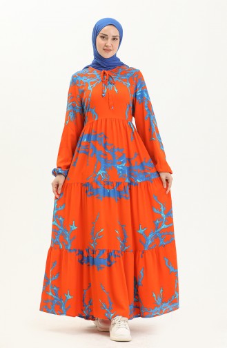 Printed Viscose Dress 7979-06 Orange Blue 7979-06