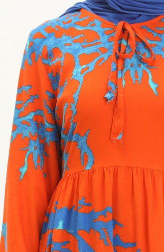 Printed Viscose Dress 7979-06 Orange Blue 7979-06