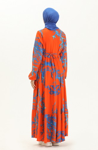 Printed Viscose Dress 7979-06 Orange Blue 7979-06