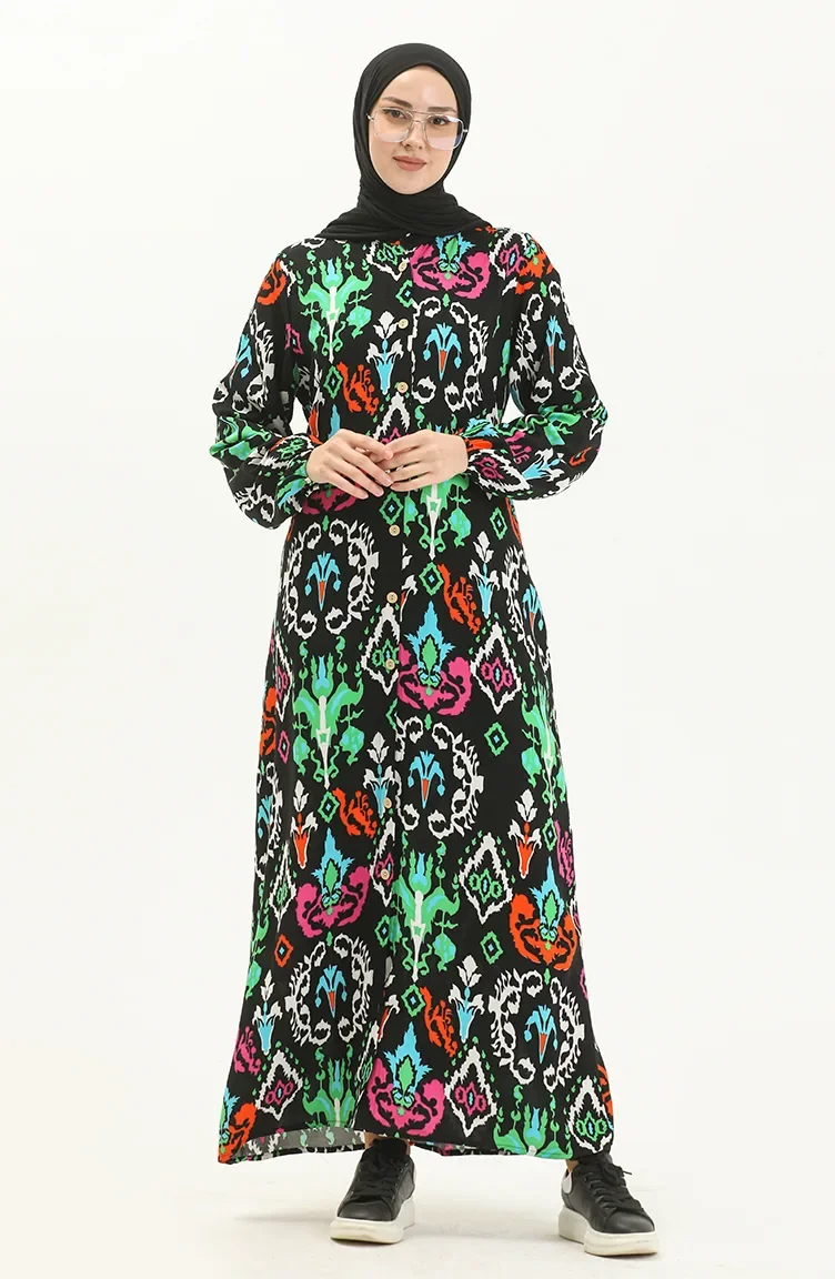 Robe Viscose Manches Longues 8899-01 Noir 8899-01