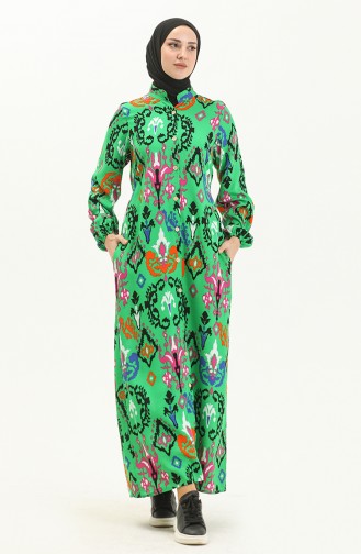 Langärmeliges Kleid aus Viskose mit Knopf 8899-02 Grün 8899-02