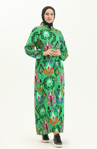 Buttoned Long Sleeve Viscose Dress 8899-02 Green 8899-02