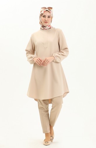 Hidden Button Tunic 1842-05 Beige 1842-05