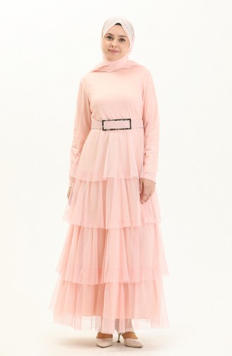 Powder Hijab Evening Dress 2668