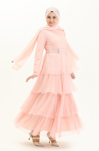 Powder Hijab Evening Dress 2668