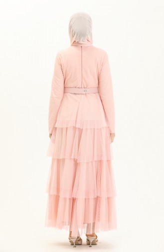 Powder Hijab Evening Dress 2668