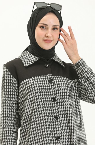 Gülce Boydan Düğmeli Kazayağı Desenli Tesettür Kap 401 Siyah
