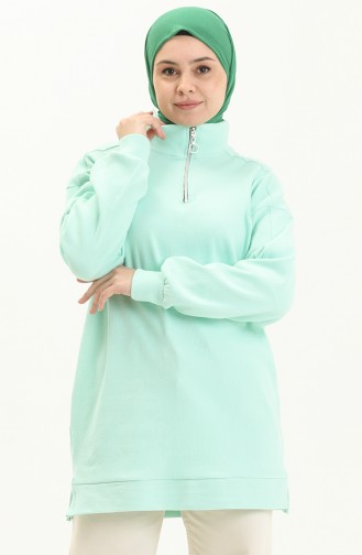 Dik Yaka Fermuarlı Mint Basic Sweatshirt 10386 03 Mint