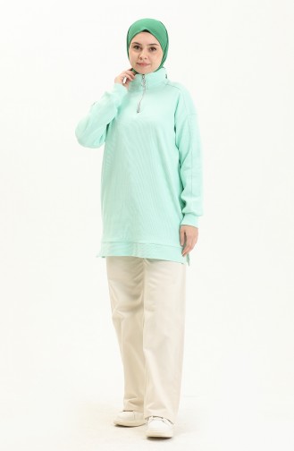 Dik Yaka Fermuarlı Mint Basic Sweatshirt 10386 03 Mint