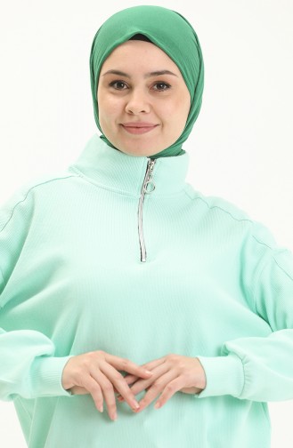 Dik Yaka Fermuarlı Mint Basic Sweatshirt 10386 03 Mint