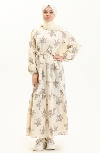 Robe Ceinturée à Motifs 0333-01 Beige 0333-01