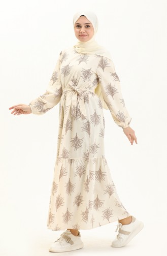Robe Ceinturée à Motifs 0333-01 Beige 0333-01