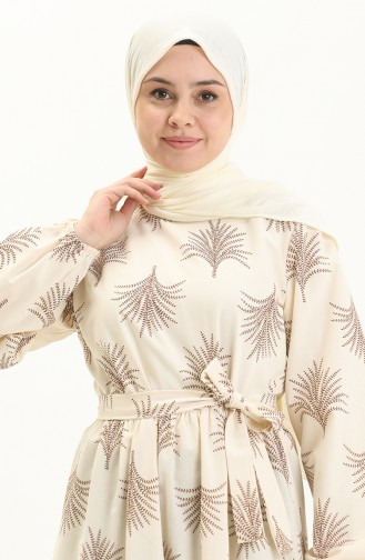Robe Ceinturée à Motifs 0333-01 Beige 0333-01