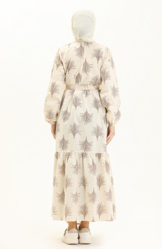 Robe Ceinturée à Motifs 0333-01 Beige 0333-01