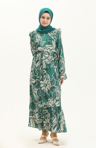 Robe à Volants à Motifs 5951-01 Vert Emeraude 5951-01