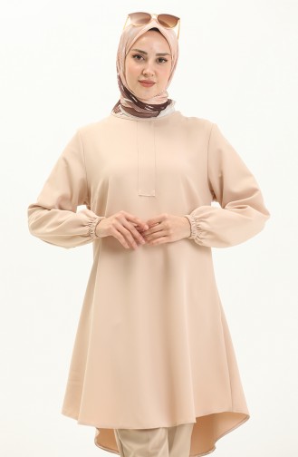 Hidden Placket Plain Tunic 1848-08 Beige 1848-08