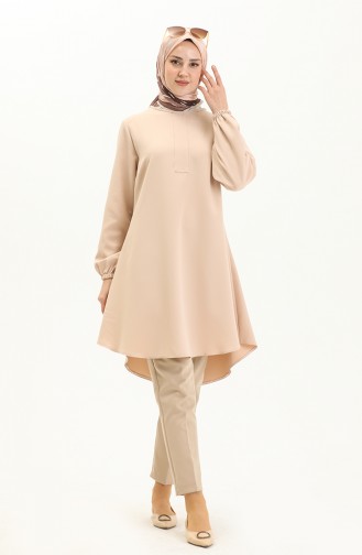 Hidden Placket Plain Tunic 1848-08 Beige 1848-08