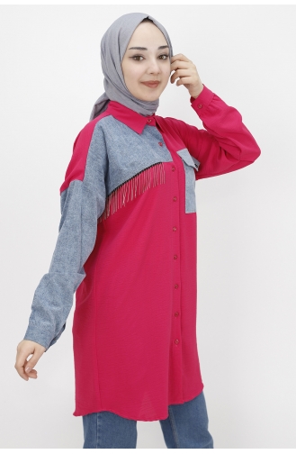 Aerobin Kumaş Zincirli Tunik Gömlek 10073-02 Fuşya