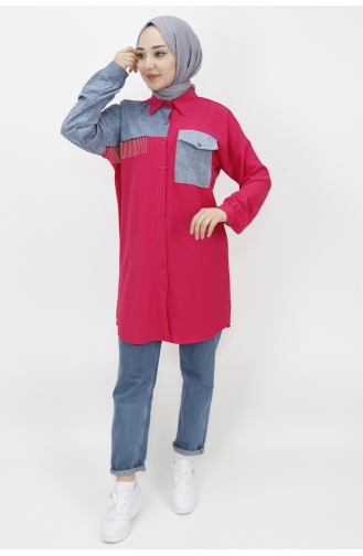Aerobin Kumaş Zincirli Tunik Gömlek 10073-02 Fuşya