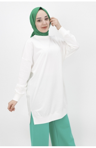 İki İplik Kumaş Basic Tunik Sweat 30644-02 Ekru