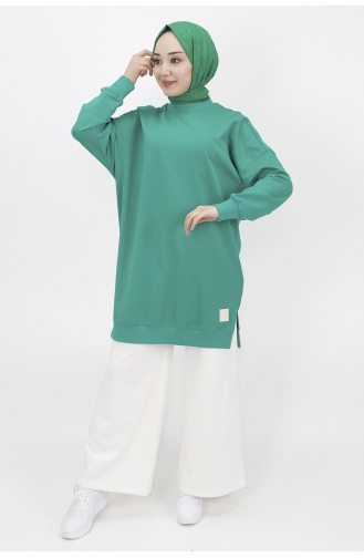 İki İplik Kumaş Basic Tunik Sweat 30644-04 Yeşil