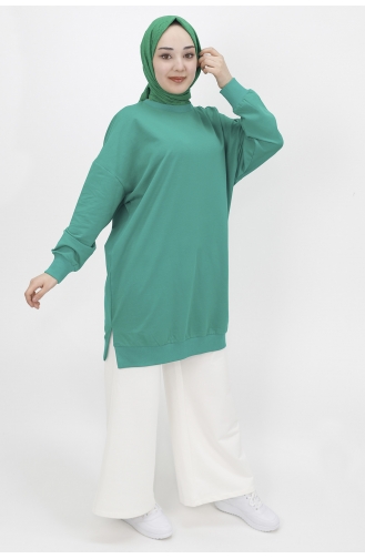 İki İplik Kumaş Basic Tunik Sweat 30644-04 Yeşil