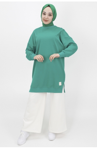 İki İplik Kumaş Basic Tunik Sweat 30644-04 Yeşil