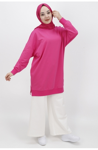 İki İplik Kumaş Basic Tunik Sweat 30644-05 Fuşya