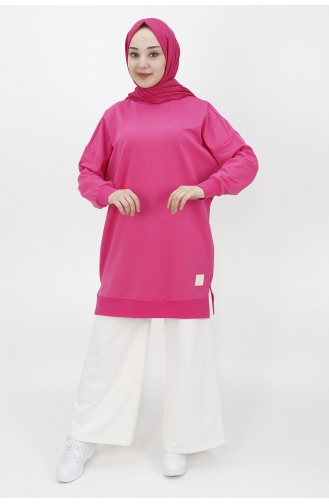 İki İplik Kumaş Basic Tunik Sweat 30644-05 Fuşya