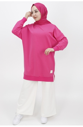 İki İplik Kumaş Basic Tunik Sweat 30644-05 Fuşya