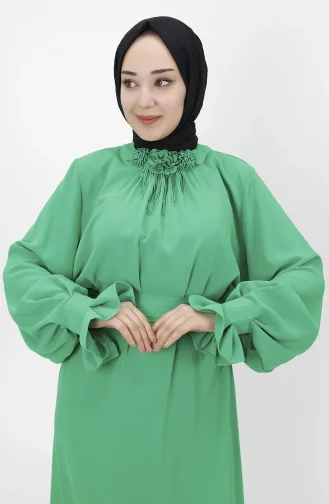 Çiçek Detayli Salaş Elbise 1024-01 Yeşil