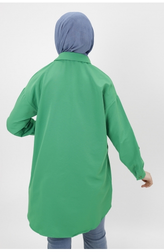 Çiçek Nakişli Poplin Kumaş Tunik Gömlek 23059-04 Yeşil