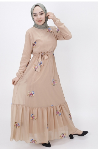 Beige Hijab Kleider 532-02