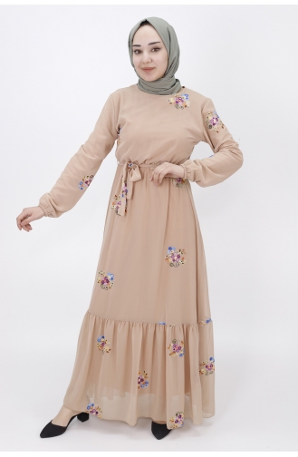 Beige Hijab Kleider 532-02
