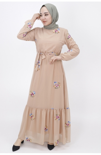 Beige Hijab Dress 532-02