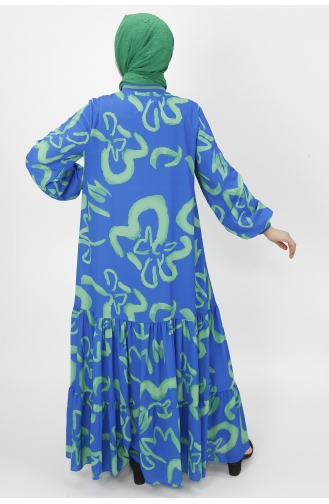 Desenli Firfirli Salaş Elbise 12437-01 Saks