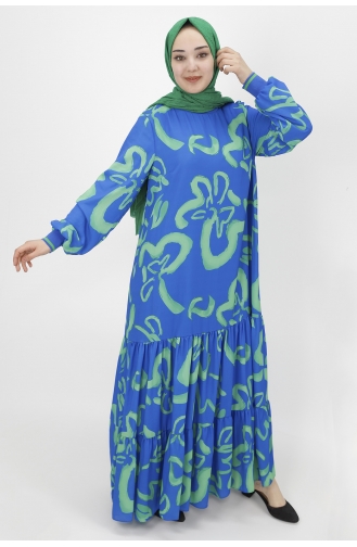Desenli Firfirli Salaş Elbise 12437-01 Saks