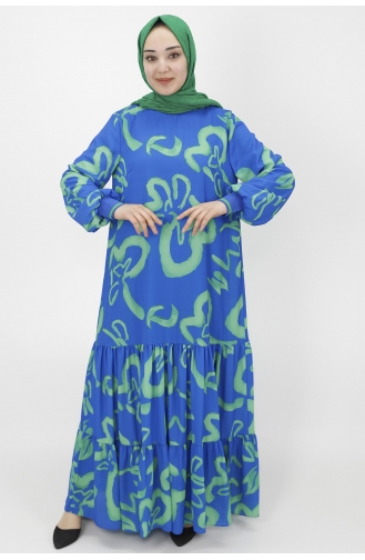 Desenli Firfirli Salaş Elbise 12437-01 Saks