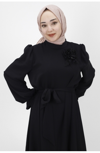 Schwarz Hijab Kleider 1028-01